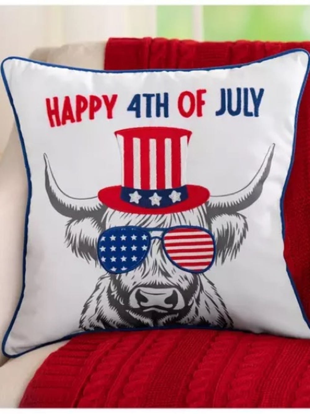 Happy 4th Of July Cow Pillow Cover